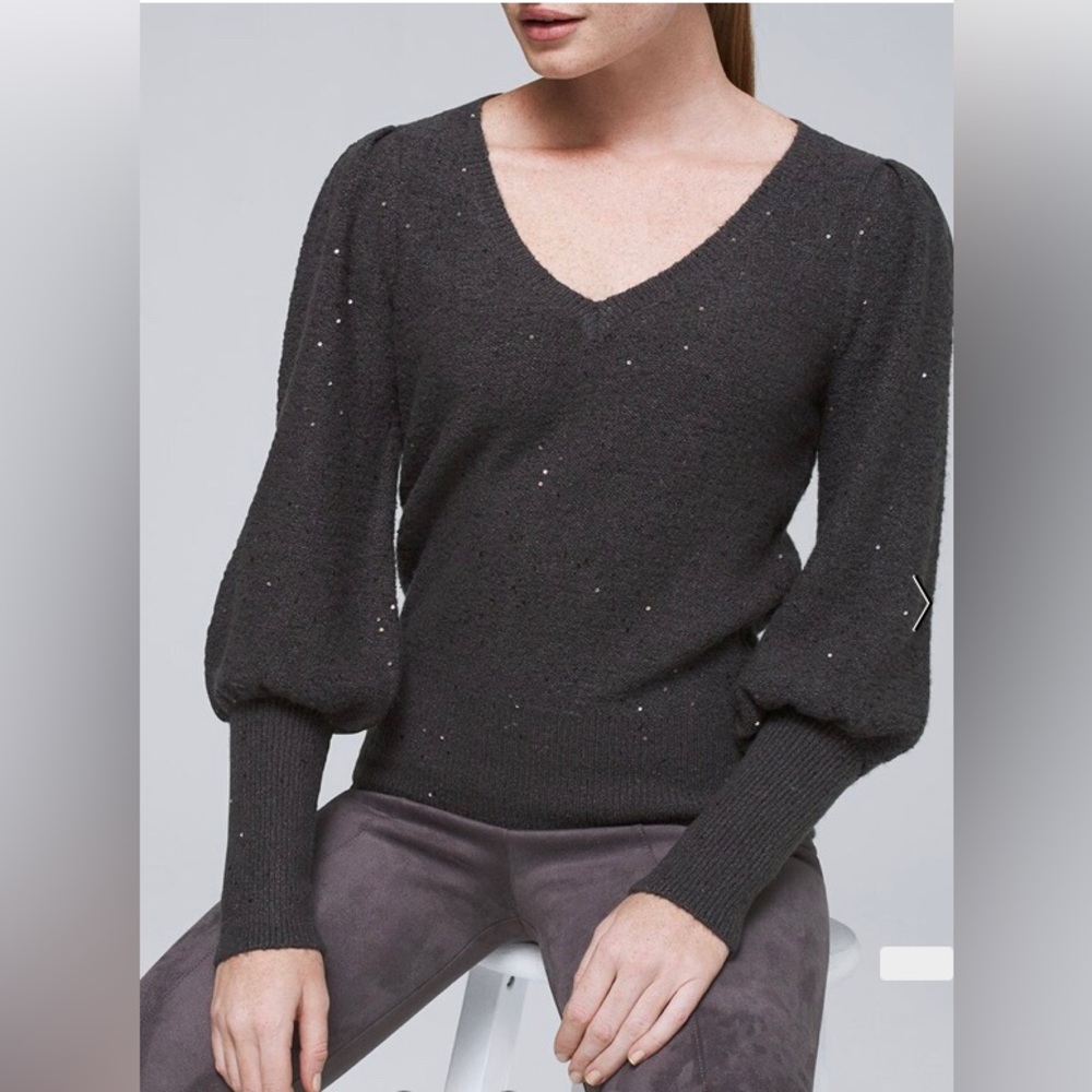 White House Black Market Textured V-Neck Pullover with Sequins